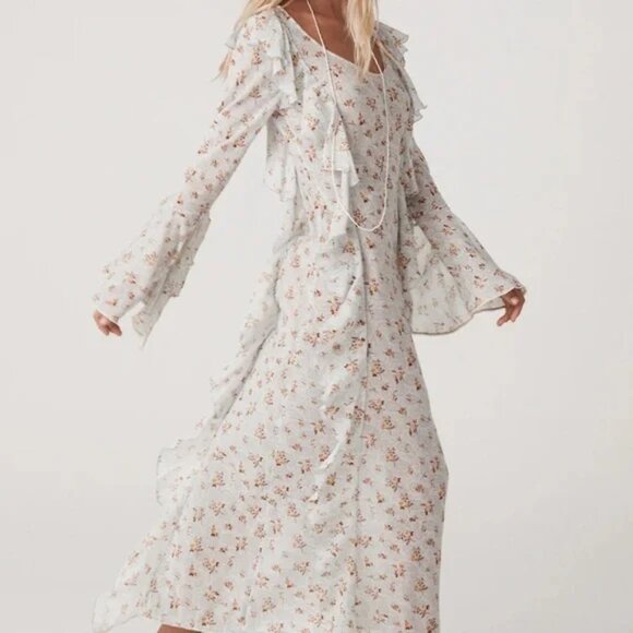 SPELL Gypsy NWOT Fleur Frill Bias Maxi flowy dress In Teapot Blue M - Picture 11 of 16